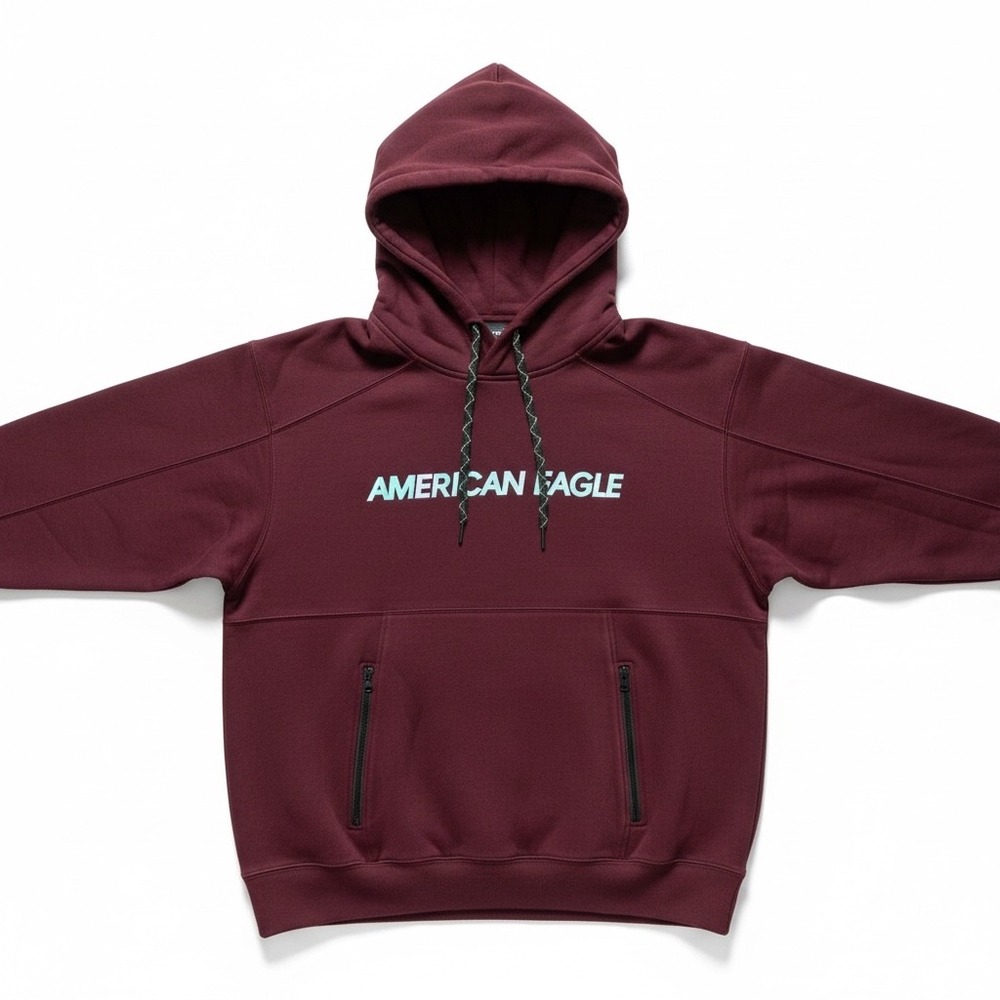 American Eagle AEActive Flex Hoodie Burgundy XL Reflective Logo Zipper Pockets